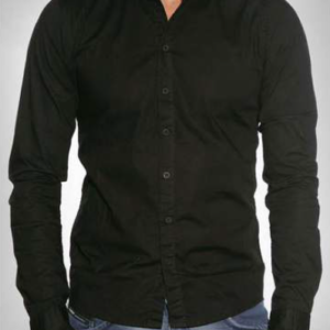 I15461 CAMISA LISA NEGRA CON CUELLO DE JEAN TALLE L | PANTHER