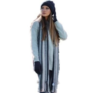 276 PASHMINA LANA CON POMPONES A RAYAS | MAURO SERGIO