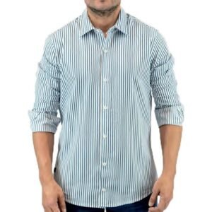 CAMISA MANGA LARGA ENTALLADA RAYADA BLUE LINES | MOHA [130415]