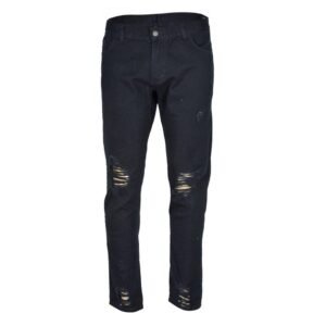 PANTALON JEAN MOM NEGRO CON ROTURAS ALGODON | DOGMA [1410]