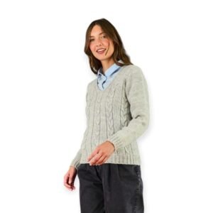 SWEATER ESCOTE V CON TRENZAS DELANTERA Y CANELONES ESPALDA | MS [281]