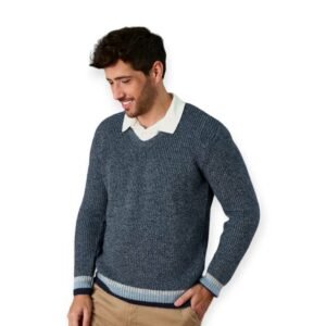 SWEATER ESCOTE V CON ELASTICO Y PUÑO RAYADO | MS [403]