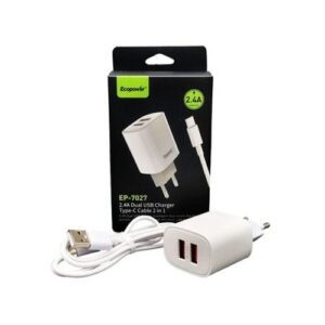 CARGADOR PARED RAPIDO DUAL USB TIPO C 2.4A ECOPOWER