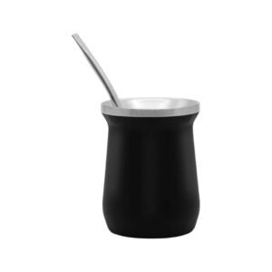 MATE TERMICO DE ACERO INOX DOBLE PARED Y BOMBILLA 160 ML NEGRO