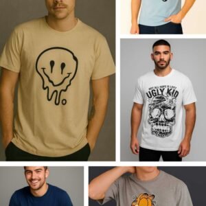 PACK X 5 REMERAS ESTAMPADAS HOMBRE 100% ALGODON PREMIUM TALLE L