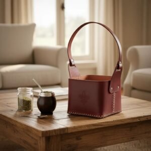 CANASTA MATERA BOLSO CUADRADO PREMIUM PORTATERMO CUERO VACUNO LEGITIMO
