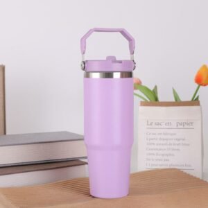 VASO TERMICO ACERO CON MANIJA Y SORBETE FLIP STRAW 900ML
