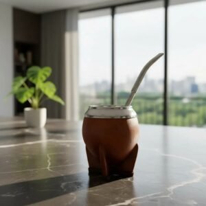 MATE TORPEDO CALABAZA CUERO ACERO + BOMBILLA PICO DE LORO